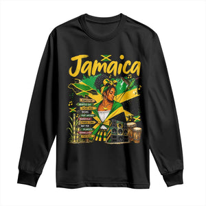 Proud Jamaican Queen Jamaica Roots Heritage Long Sleeve Shirt Doctor Bird and Island Landmarks Graphic