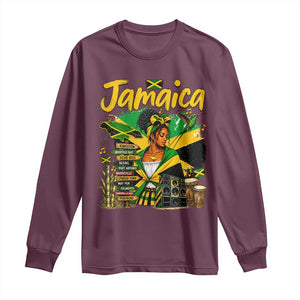 Proud Jamaican Queen Jamaica Roots Heritage Long Sleeve Shirt Doctor Bird and Island Landmarks Graphic