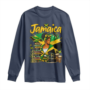 Proud Jamaican Queen Jamaica Roots Heritage Long Sleeve Shirt Doctor Bird and Island Landmarks Graphic