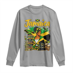 Proud Jamaican Queen Jamaica Roots Heritage Long Sleeve Shirt Doctor Bird and Island Landmarks Graphic