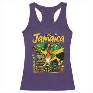 Proud Jamaican Queen Jamaica Roots Heritage Racerback Tank Top Doctor Bird and Island Landmarks Graphic
