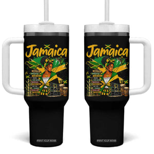 Proud Jamaican Queen Jamaica Roots Heritage Tumbler With Handle Doctor Bird and Island Landmarks Graphic