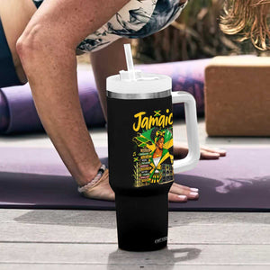 Proud Jamaican Queen Jamaica Roots Heritage Tumbler With Handle Doctor Bird and Island Landmarks Graphic