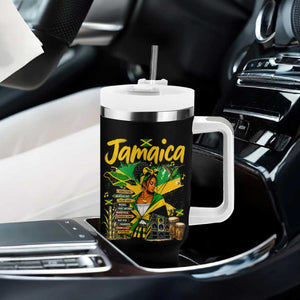 Proud Jamaican Queen Jamaica Roots Heritage Tumbler With Handle Doctor Bird and Island Landmarks Graphic