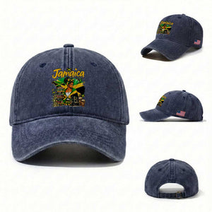 Proud Jamaican Queen Jamaica Roots Heritage Washed Cotton Baseball Cap Doctor Bird and Island Landmarks Graphic