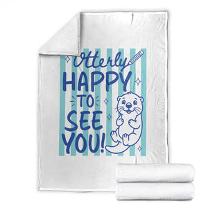 Cute Otter Pun Back To School Retro Preppy Throw Blanket Otterly Happy To See You