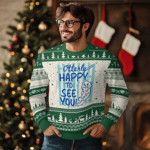 Cute Otter Pun Back To School Retro Preppy Ugly Christmas Sweater Otterly Happy To See You
