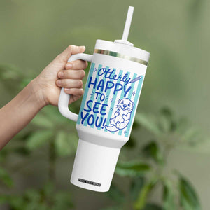 Cute Otter Pun Back To School Retro Preppy Tumbler With Handle Otterly Happy To See You