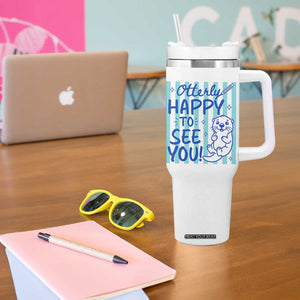 Cute Otter Pun Back To School Retro Preppy Tumbler With Handle Otterly Happy To See You