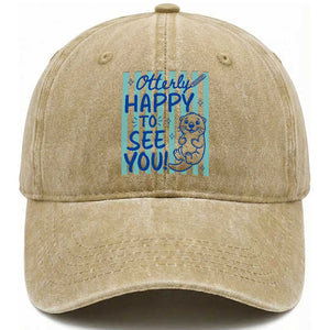 Cute Otter Pun Back To School Retro Preppy Washed Cotton Baseball Cap Otterly Happy To See You