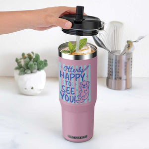 Cute Otter Pun Back To School Retro Preppy Flip Straw Tumbler Otterly Happy To See You
