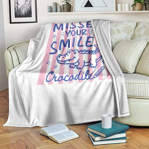 Cute Crocodile Pun Back To School Retro Preppy Throw Blanket Missed Your Smile Crocodile