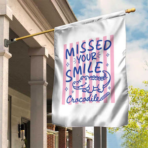 Cute Crocodile Pun Back To School Retro Preppy Garden Flag Missed Your Smile Crocodile