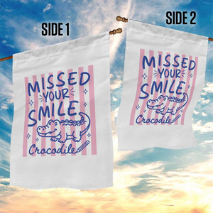 Cute Crocodile Pun Back To School Retro Preppy Garden Flag Missed Your Smile Crocodile