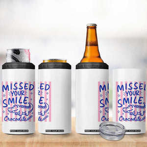 Cute Crocodile Pun Back To School Retro Preppy 4 in 1 Can Cooler Tumbler Missed Your Smile Crocodile