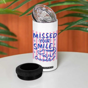 Cute Crocodile Pun Back To School Retro Preppy 4 in 1 Can Cooler Tumbler Missed Your Smile Crocodile