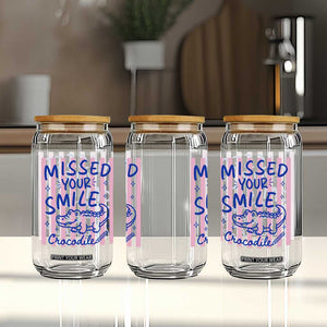 Cute Crocodile Pun Back To School Retro Preppy Glass Can Missed Your Smile Crocodile