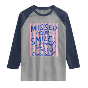 Cute Crocodile Pun Back To School Retro Preppy Raglan Shirt Missed Your Smile Crocodile