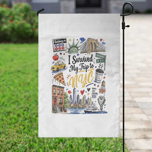 I Survived My Trip To NYC Iconic Symbols Graphic Garden Flag Funny New York City Travel Humor Vacation Souvernir
