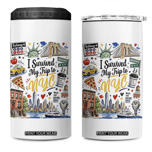 I Survived My Trip To NYC Iconic Symbols Graphic 4 in 1 Can Cooler Tumbler Funny New York City Travel Humor Vacation Souvernir