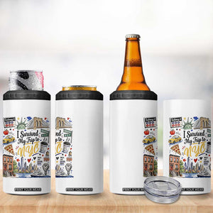 I Survived My Trip To NYC Iconic Symbols Graphic 4 in 1 Can Cooler Tumbler Funny New York City Travel Humor Vacation Souvernir