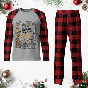 I Survived My Trip To NYC Iconic Symbols Graphic Plaid Pajama Set Funny New York City Travel Humor Vacation Souvernir