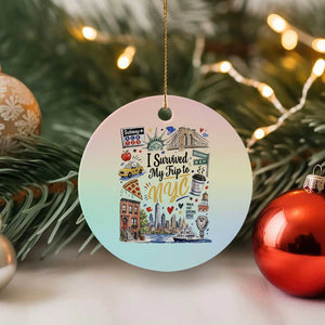 I Survived My Trip To NYC Iconic Symbols Graphic Ceramic Ornament Funny New York City Travel Humor Vacation Souvernir