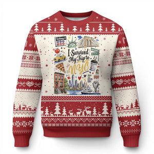 I Survived My Trip To NYC Iconic Symbols Graphic Ugly Christmas Sweater Funny New York City Travel Humor Vacation Souvernir
