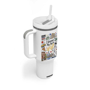 I Survived My Trip To NYC Iconic Symbols Graphic Tumbler With Handle Funny New York City Travel Humor Vacation Souvernir