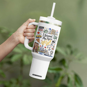 I Survived My Trip To NYC Iconic Symbols Graphic Tumbler With Handle Funny New York City Travel Humor Vacation Souvernir