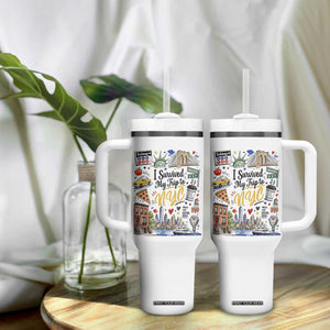 I Survived My Trip To NYC Iconic Symbols Graphic Tumbler With Handle Funny New York City Travel Humor Vacation Souvernir