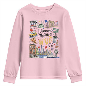 I Survived My Trip To NYC Iconic Symbols Graphic Youth Sweatshirt Funny New York City Travel Humor Vacation Souvernir