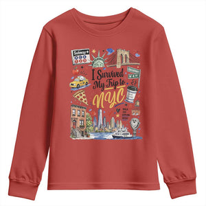 I Survived My Trip To NYC Iconic Symbols Graphic Youth Sweatshirt Funny New York City Travel Humor Vacation Souvernir