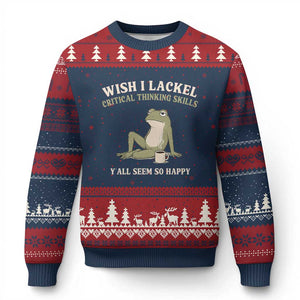 Funny Overthinking Frog Drinking Coffee Meme Ugly Christmas Sweater What If Everyone Else Is Just Underthinking