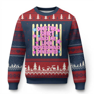 Does This Shirt Make Me Look Professionally Developed Ugly Christmas Sweater Y2K Retro Stars Funny Professional Development Workplace Humor