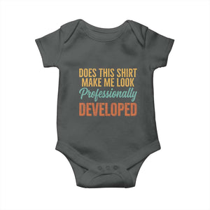 Does This Shirt Make Me Look Professionally Developed Baby Onesie Retro 70s Cursive Funny Professional Development Workplace Humor