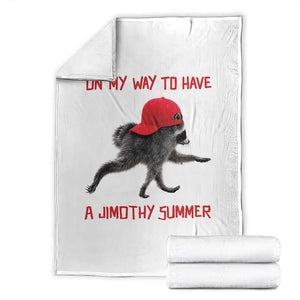 On My Way To Have A Jimothy Summer Throw Blanket Funny Viral Seattle Raccoon Wearing Red Cap