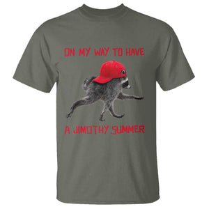 On My Way To Have A Jimothy Summer T Shirt Funny Viral Seattle Raccoon Wearing Red Cap