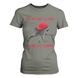 On My Way To Have A Jimothy Summer T Shirt For Women Funny Viral Seattle Raccoon Wearing Red Cap