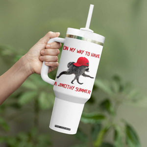 On My Way To Have A Jimothy Summer Tumbler With Handle Funny Viral Seattle Raccoon Wearing Red Cap