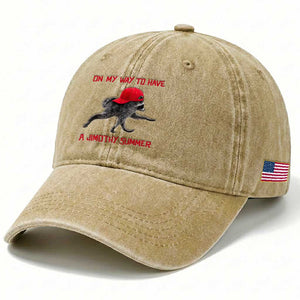 On My Way To Have A Jimothy Summer Washed Cotton Baseball Cap Funny Viral Seattle Raccoon Wearing Red Cap