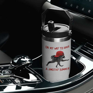 On My Way To Have A Jimothy Summer Flip Straw Tumbler Funny Viral Seattle Raccoon Wearing Red Cap