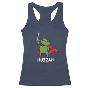 Funny Huzzah Frog Meme Racerback Tank Top Knight with Sword Whimsical Viral Amphibian Humor TS02 Navy Print Your Wear