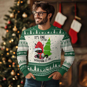 Black Cat Christmas Ugly Christmas Sweater It's Fine I'm Fine Everything Is Fine TS02 Green Print Your Wear
