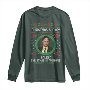 Christmas Sucks FALSE Christmas Is Awesome Long Sleeve Shirt Funny Xmas Office Holiday Humor TS02 Dark Forest Green Print Your Wear