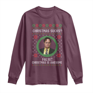 Christmas Sucks FALSE Christmas Is Awesome Long Sleeve Shirt Funny Xmas Office Holiday Humor TS02 Maroon Print Your Wear