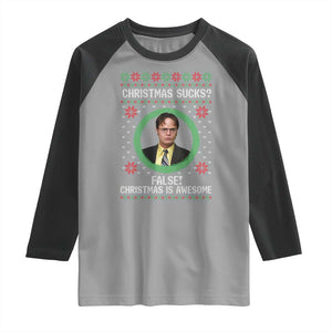 Christmas Sucks FALSE Christmas Is Awesome Raglan Shirt Funny Xmas Office Holiday Humor TS02 Sport Gray Black Print Your Wear