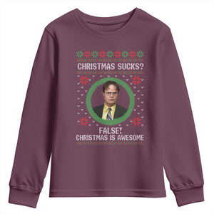 Christmas Sucks FALSE Christmas Is Awesome Youth Sweatshirt Funny Xmas Office Holiday Humor TS02 Maroon Print Your Wear