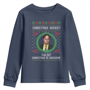 Christmas Sucks FALSE Christmas Is Awesome Youth Sweatshirt Funny Xmas Office Holiday Humor TS02 Navy Print Your Wear