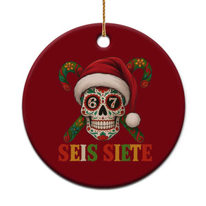 Seis Siete Christmas Meme Ceramic Ornament Sugar Skull 67 Santa Hat Candy Canes TS02 1pc Red Print Your Wear